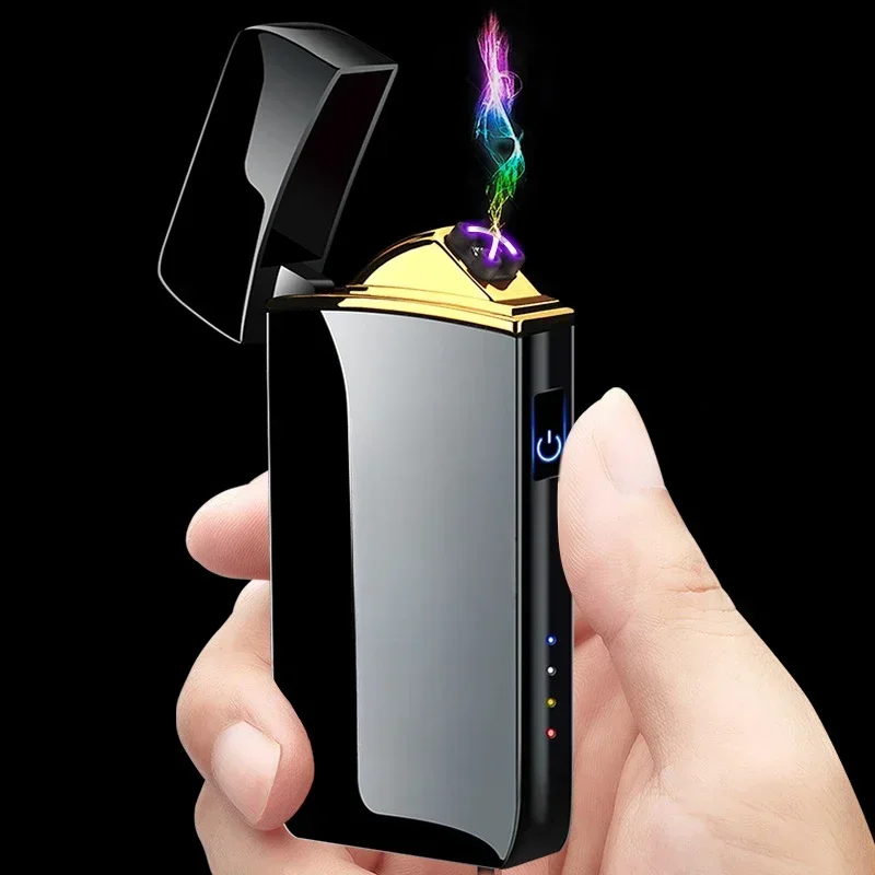 

Windproof Electric Lighter Double Arc Plasma Lighter Cigarette Lighters Metal Smoking Accessories Rechargeable USB Gift For Men