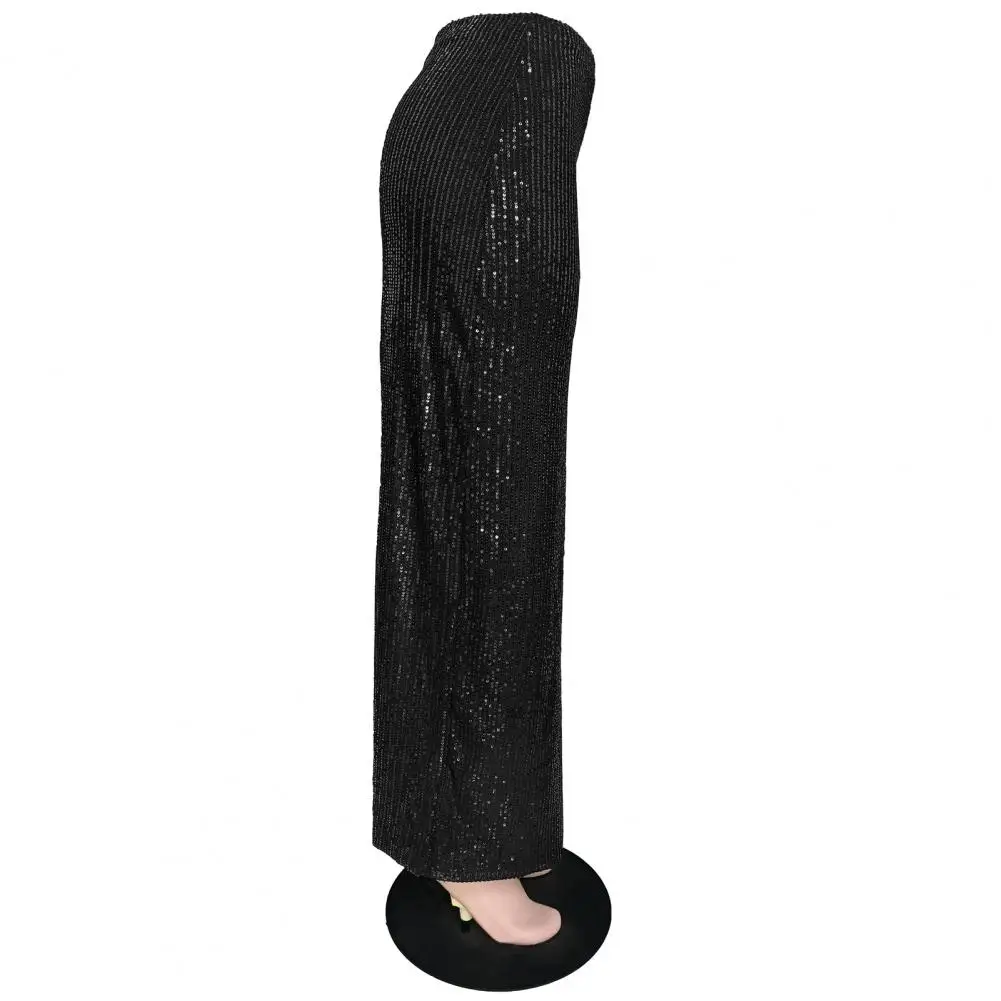 

Женская длинная юбка с блестками, юбка макси с завышенной талией и молнией сзади, элегантная пляжная юбка до щиколотки с разрезом сзади