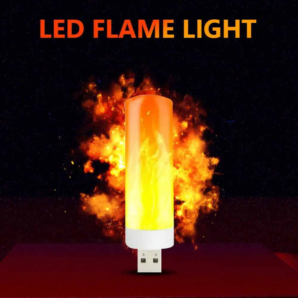 

LED USB Atmosphere Light Flame Flashing Candle Lights Book Lamp for Power Bank Camping Lighting Cigarette Lighter Effect Light