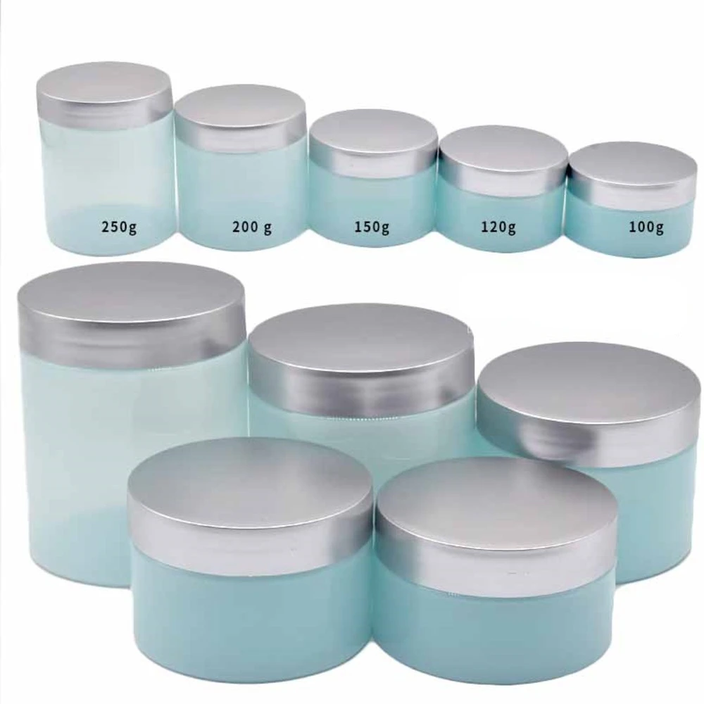10pcs 100ml 150ml 250ml Selling Water Cream Mask 100-250g Blue Wide Mouth Bottle PET Color Dumb Silver Jars For Spices Factory
10pcs 100ml 150ml 250ml Selling Water Cream Mask 100-250g Blue Wide Mouth Bottle PET Color Dumb Silver Jars For Spices Factory