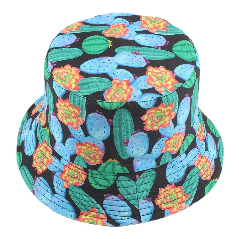 

Bucket Hat Women Summer Sunshine Protection Wide Brim Cactus Pattern Beach Outdoor Holiday Accessory For Men