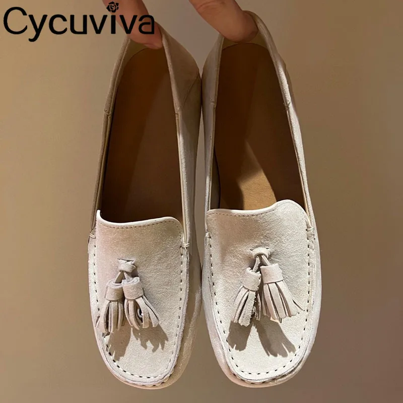 New White Fringe Flat Loafers Shoes For Women Suede Leather Summer Walk Mules Shoes Slip On Ballet Flats Brand Driving Shoes
New White Fringe Flat Loafers Shoes For Women Suede Leather Summer Walk Mules Shoes Slip On Ballet Flats Brand Driving Shoes