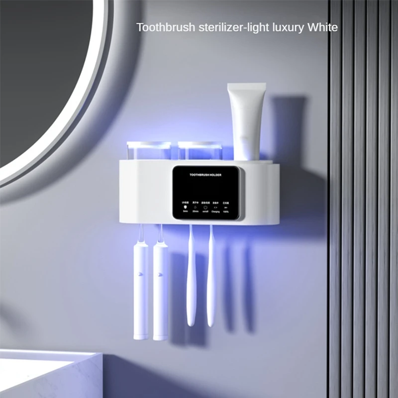 

Wall Mounted Toothbrush Holder Electric Toothbrush Holder No Drilling Required Smart Toothbrush Organizer 4Brush Slots