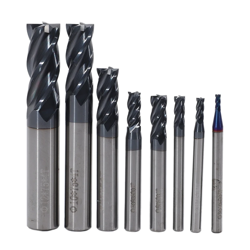 

8Pcs 4-Slot Carbide End Mill Set Tungsten Steel Hrc50 Hardness Cnc Milling Cutter 2/3/4/5/6/8/10/12Mm Diameter.