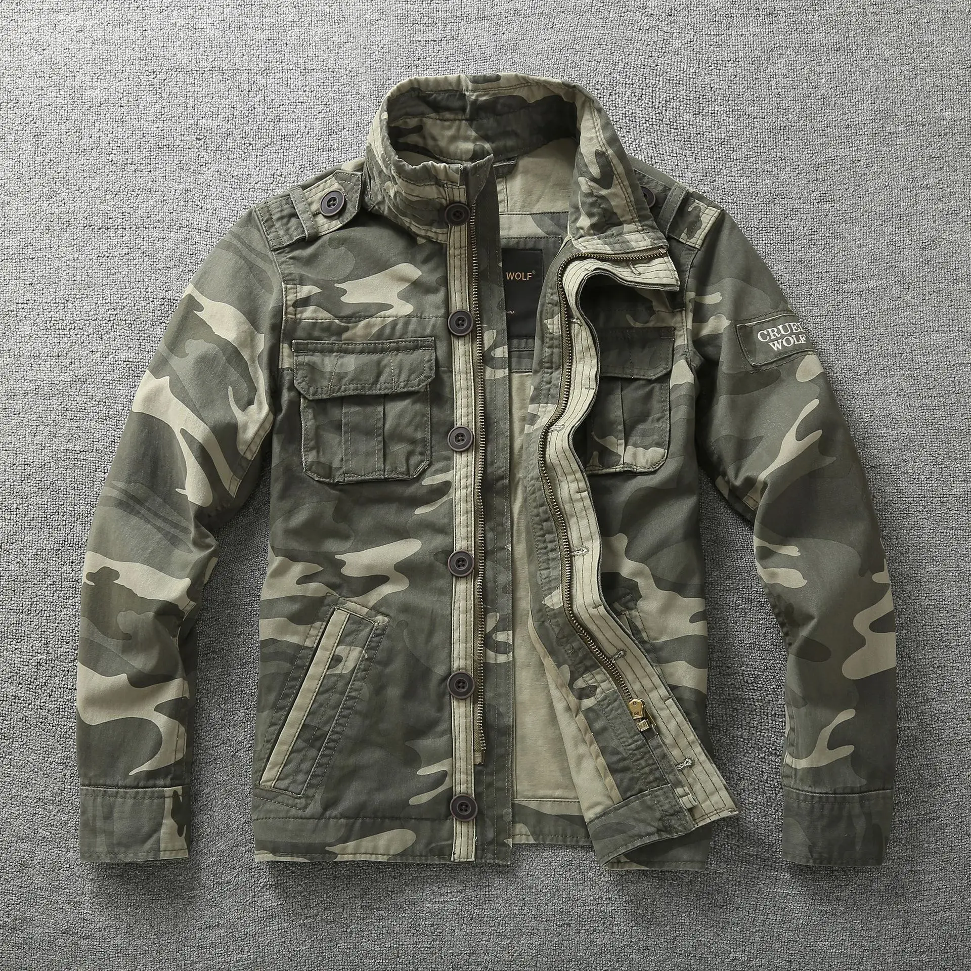 

Men Military Jacket Denim Retro Cargo Hooded Jacketes Outdoor Multi Pockets Camo Tops Field Casual Fashion Hiking Coats Uniform