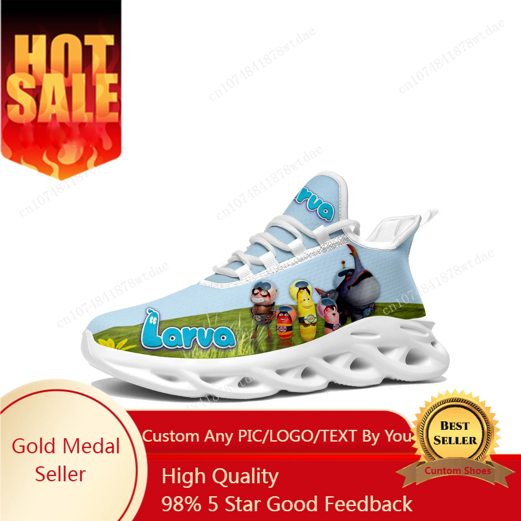 

Кроссовки Larva на плоской подошве, мужские и женские спортивные кроссовки для подростков, Высококачественная сетчатая обувь на шнуровке с рисунком Аниме Манга на заказ
