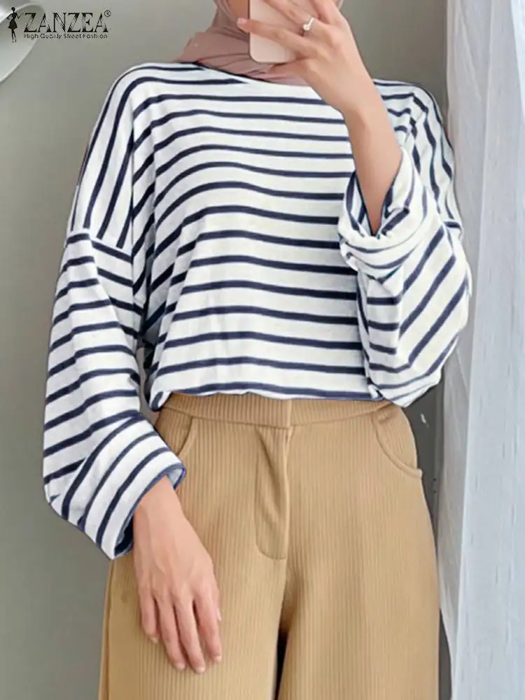 ZANZEA Женская модная полосатая блузка мусульманский хиджаб Топы Повседневная рубашка с длинным рукавом и круглым вырезом элегантные рабочие блузы индейка абайя кафтан 
ZANZEA Женская модная полосатая блузка мусульманский хиджаб Топы Повседневная рубашка с длинным рукавом и круглым вырезом элегантные рабочие блузы индейка абайя кафтан