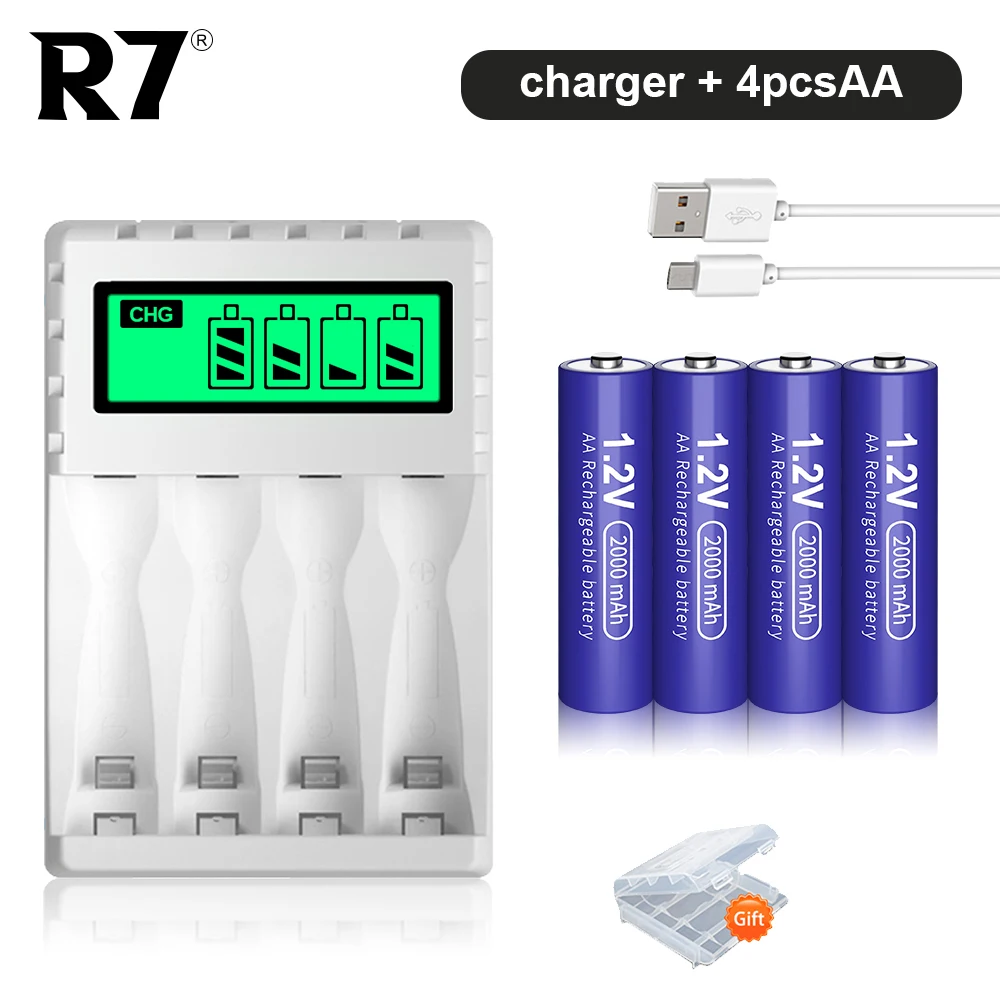 R7 4PCS 1.2V AA NI-MH rechargeable battery AA 2000MAH aa batteries nimh AA + LCD Fast AAA/AA Battery Charger
R7 4PCS 1.2V AA NI-MH rechargeable battery AA 2000MAH aa batteries nimh AA + LCD Fast AAA/AA Battery Charger