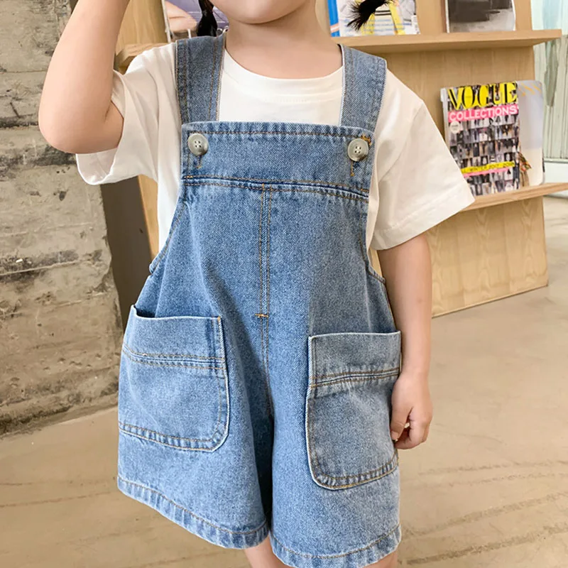 Summer Fashion Children Denim Overalls Korean Solid Color Big Pockets Girls Shorts Casual Loose All-Matched Kids Jumpsuit
Summer Fashion Children Denim Overalls Korean Solid Color Big Pockets Girls Shorts Casual Loose All-Matched Kids Jumpsuit