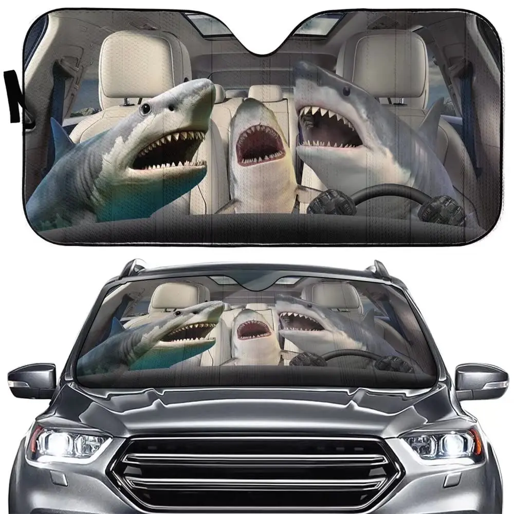 

Ferocious Shark Car Windshield Shade Animal Family Driver Car Front Window Shade 3D Fits Most Cars, SUVs, Trucks