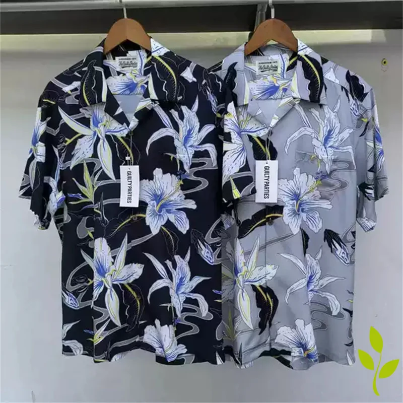 

Paradise Bird Lily Print Wacko Maria Shirt Hawaiian Men Women Loose Short Sleeve Casual Shirt Summer Top