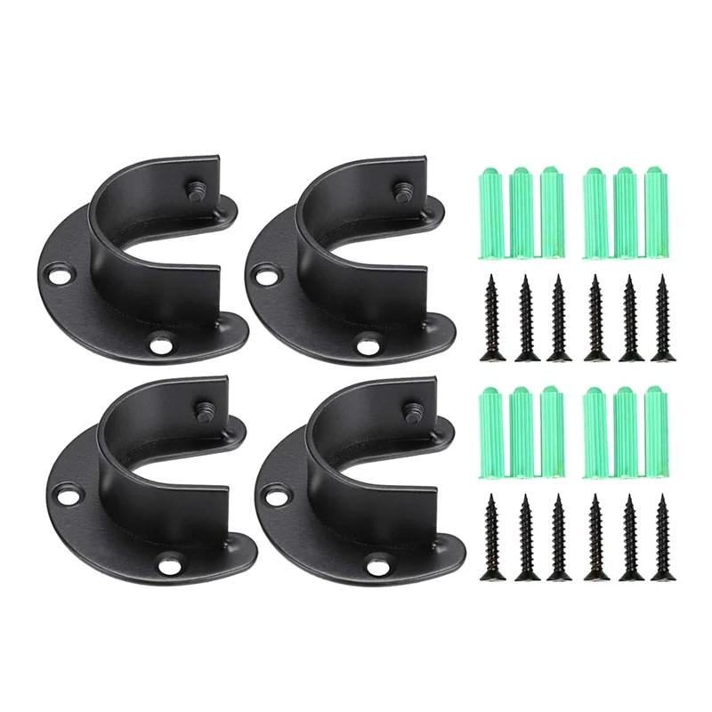 

4PCS Closet Rod Brackets Pole Socket End Caps With Screws U Shaped Wardrobe Bracket For 32Mm Rods