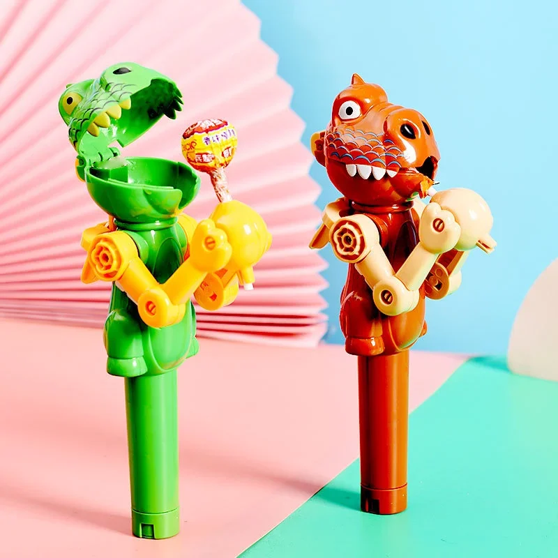 

1PC Creative Lollipop Robot Holder Novelty Dinosaur Shape Kids Toy Gift For Children Lollipop Candy Storage (Green Yellow Random