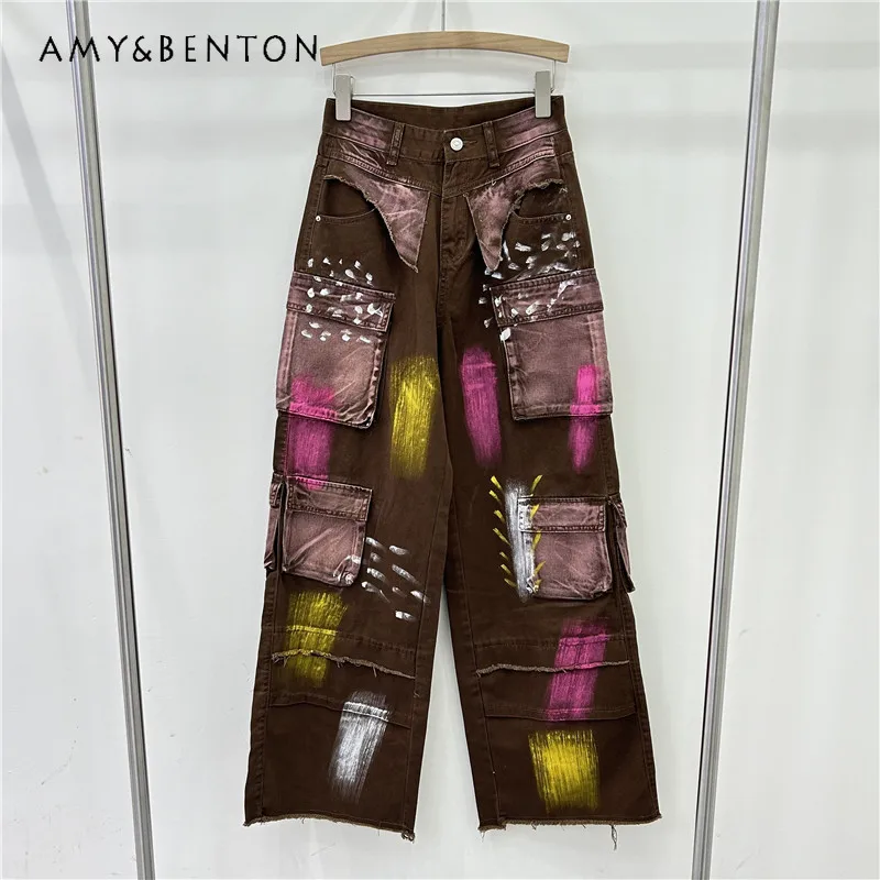 Cool Painted Multi-Pocket Workwear Jeans Trousers Women's Spring Fashionable High Waist Loose Slimming All-Match Straight Pants
Cool Painted Multi-Pocket Workwear Jeans Trousers Women's Spring Fashionable High Waist Loose Slimming All-Match Straight Pants