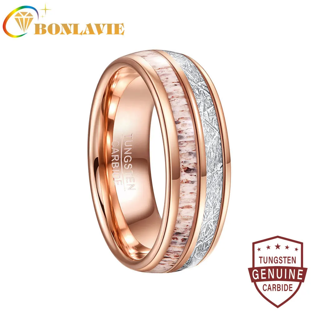 BONLAVIE 8mm Rose Gold Inlaid Antler Imitation Meteorite Tungsten Steel Ring For Men Wedding Jewelry Gift Ring Size 7-12
BONLAVIE 8mm Rose Gold Inlaid Antler Imitation Meteorite Tungsten Steel Ring For Men Wedding Jewelry Gift Ring Size 7-12
