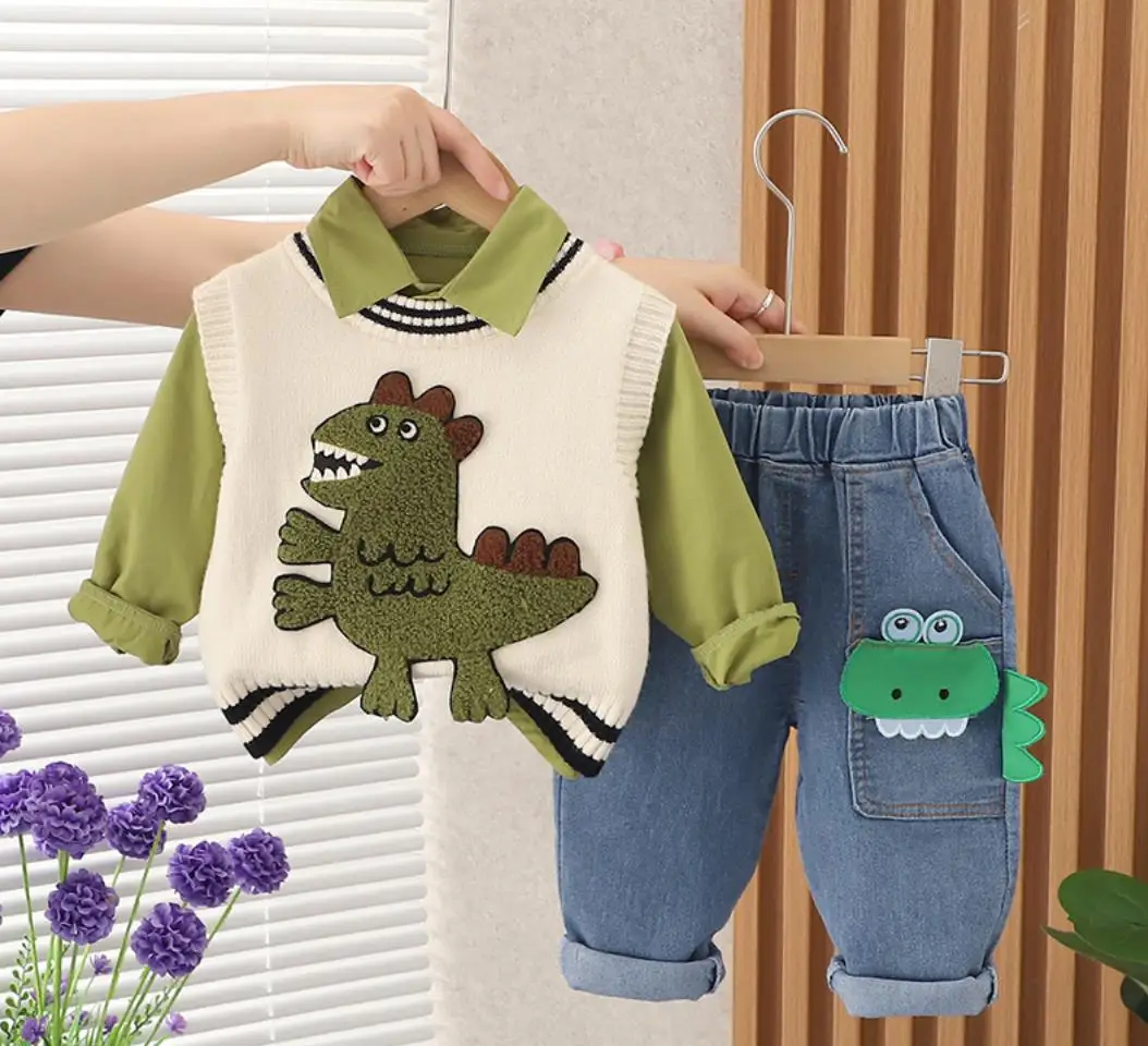 Toddler Christmas Boutique Outfits Autumn Kids Clothing Cartoon Dinosaur Knitted Vest+T-shirts+Pants 3Pcs Set Baby Clothes
Toddler Christmas Boutique Outfits Autumn Kids Clothing Cartoon Dinosaur Knitted Vest+T-shirts+Pants 3Pcs Set Baby Clothes