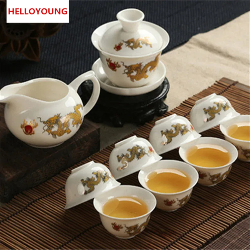 

CJ242 High-grade Golden Dragon Milky White Jade Porcelain Ceramic Kung Fu Tea Set Cup Bone China Drinkware Gift Packaging