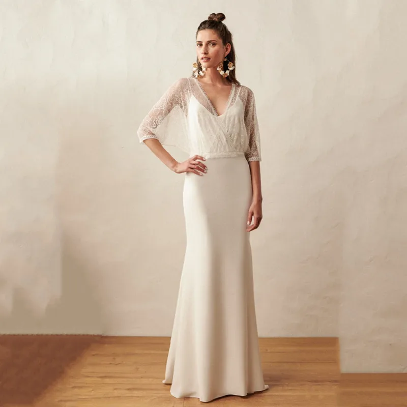 Elegant Boho Simple Wedding Dress 2023 Lace Appliques Half Sleeve Scoop Neck Sweep Train Satin Custom Made Robe De Mariée Prom
Elegant Boho Simple Wedding Dress 2023 Lace Appliques Half Sleeve Scoop Neck Sweep Train Satin Custom Made Robe De Mariée Prom