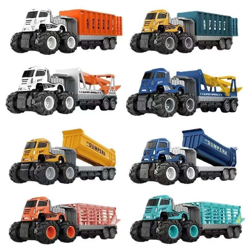 Children Alloy Four-wheel Drive Inertia Car Tractor Toy Transportation Engineering Container Truck Boy Simulation Cars Gifts | Игрушки и