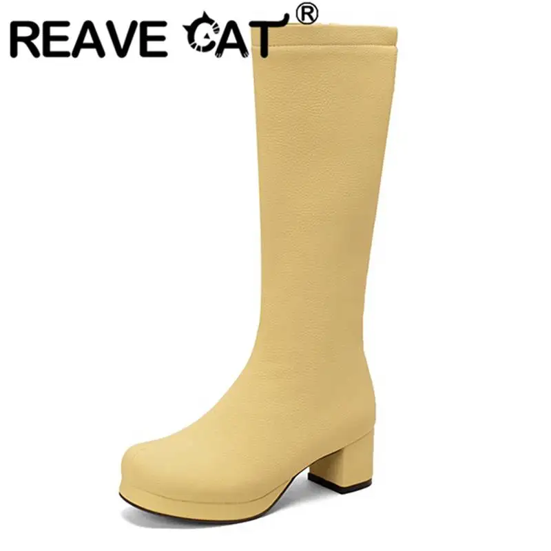 Женские сапоги на блочном каблуке REAVE CAT, полусапожки на платформе 34 см и молнии с круглым носком, однотонные яркие сапоги розового и желтого цветов, S4195
Женские сапоги на блочном каблуке REAVE CAT, полусапожки на платформе 34 см и молнии с круглым носком, однотонные яркие сапоги розового и желтого цветов, S4195