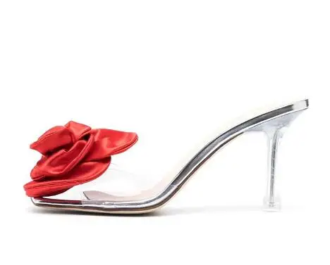 Red 3D Rose Flower Transparent PVC Peep Toe Crystal Thin Heels Slippers Women Fashion Run Way Floral High Heel Party Side Shoes
Red 3D Rose Flower Transparent PVC Peep Toe Crystal Thin Heels Slippers Women Fashion Run Way Floral High Heel Party Side Shoes
