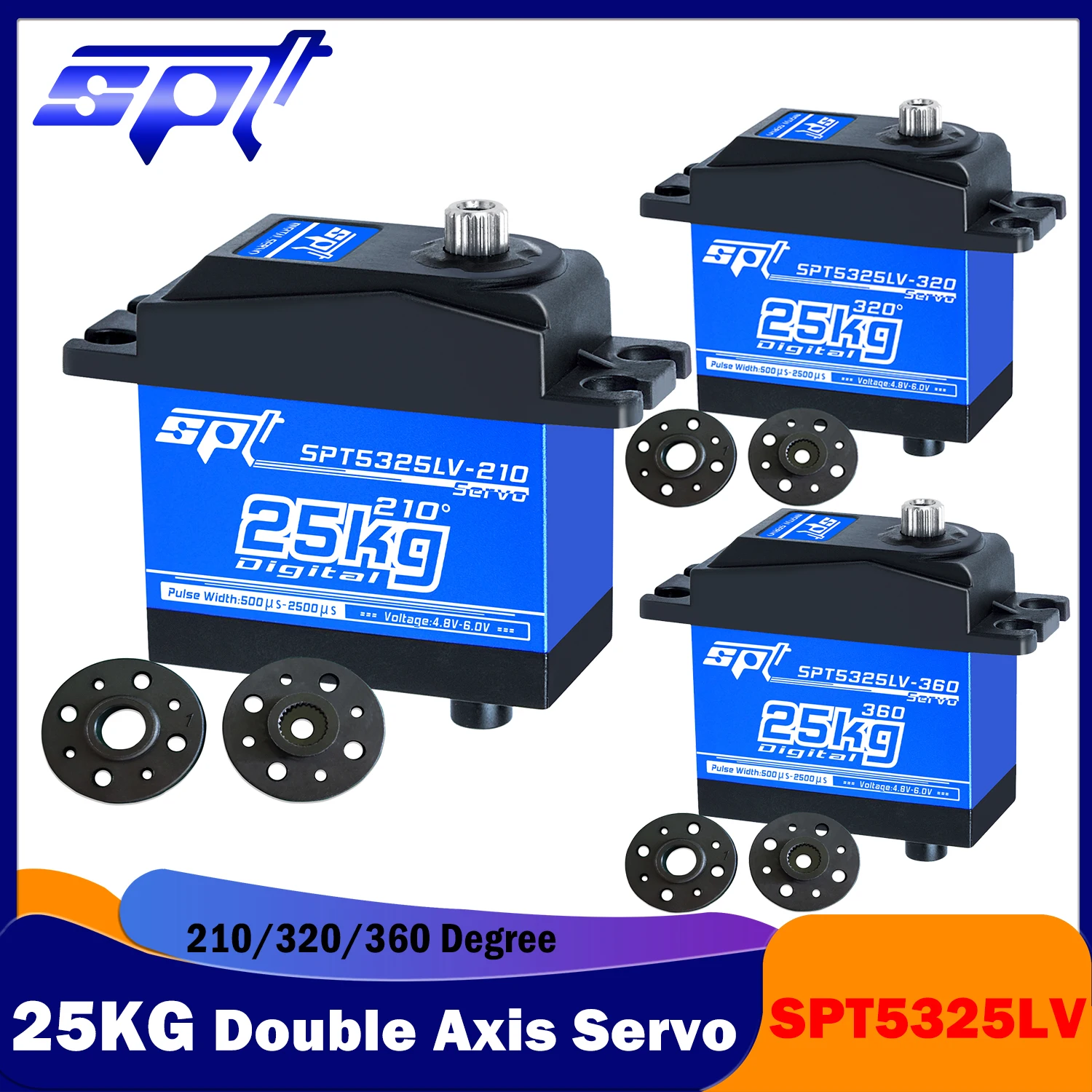 

25KG 210/320/360Degree Double Axis Servo SPT5325LV Digital Metal Gear Large Torque 4.8-6V for RC Robot Arduino DIY Model Part