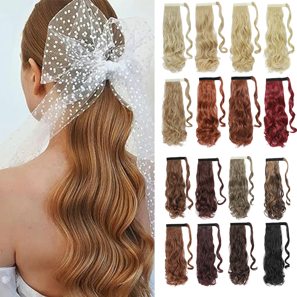 

Magic Paste Ponytails 18 inch Synthetic Curly Wavy Ponytail Wrap Around Clip in Hair Extension for Women Girls Party Daily Use