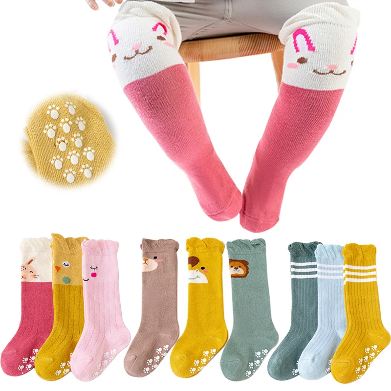 

3 Pairs/Lot Baby Socks Knee High Boy Girl New Born Toddler Cotton Long Socks Anti Slip Cute Cartoon Animal Non-Slip for 0-36M