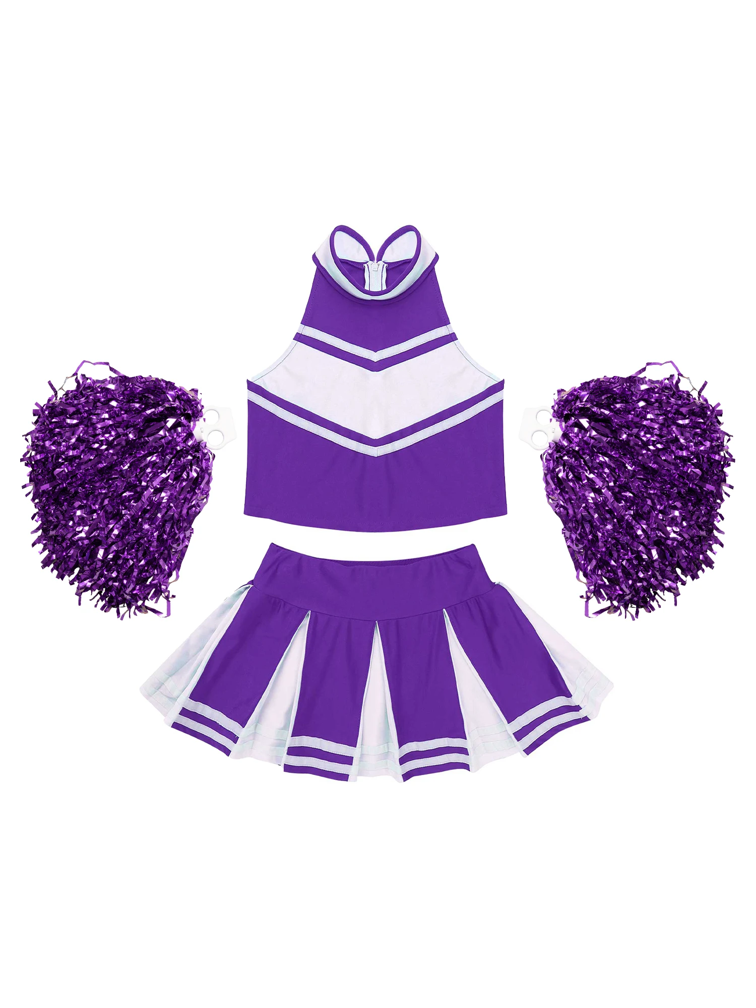 Kids Girls Cheerleading Outfit Sleeveless Zipper Tops with Pleated Skirt and 2Pcs Flower Balls Set for Stage Performance Party
Kids Girls Cheerleading Outfit Sleeveless Zipper Tops with Pleated Skirt and 2Pcs Flower Balls Set for Stage Performance Party