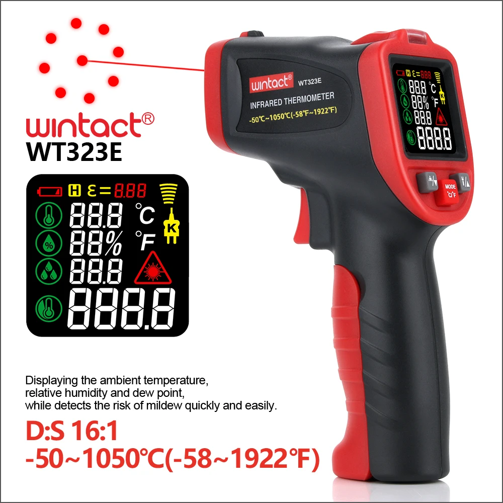 RZ Infrared Thermometer Non-contact Digital IR Thermometer Gun Laser Temperature Meter Pyrometer Hygrometer Colorful LCD Alarm
RZ Infrared Thermometer Non-contact Digital IR Thermometer Gun Laser Temperature Meter Pyrometer Hygrometer Colorful LCD Alarm
