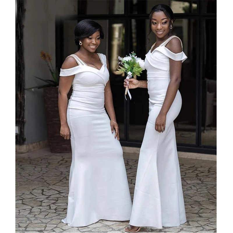 White Mermaid Bridesmaid Dresses 2023 Elegant Off the Shoulder Wedding Party Dress Satin Long African Women Formal Gown vestidos
White Mermaid Bridesmaid Dresses 2023 Elegant Off the Shoulder Wedding Party Dress Satin Long African Women Formal Gown vestidos
