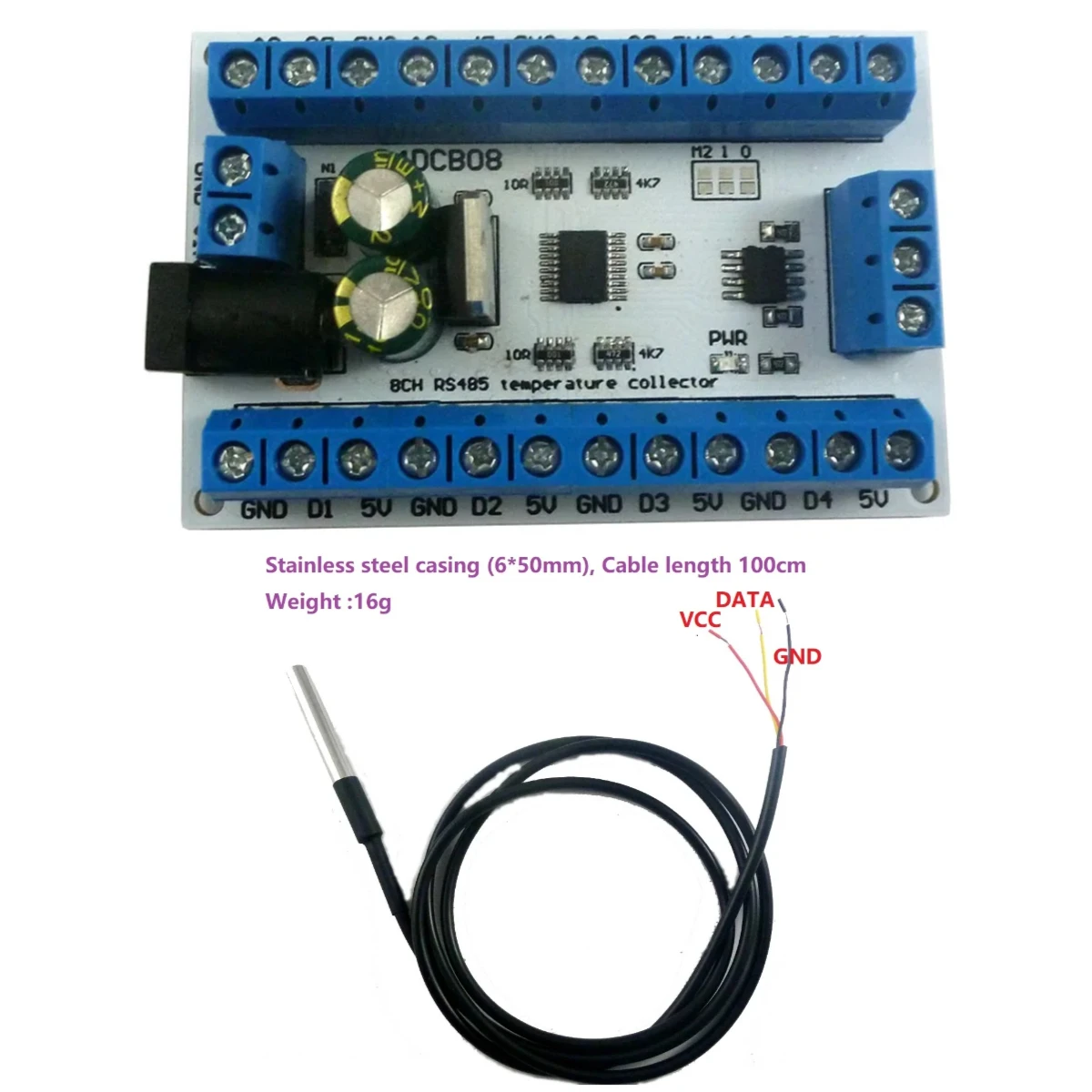 R4DCB08 8 Channels DS18B20 RS485 Modbus Rtu Temperature Sensor Remote acquisition monitor Digital Thermometer Module
R4DCB08 8 Channels DS18B20 RS485 Modbus Rtu Temperature Sensor Remote acquisition monitor Digital Thermometer Module