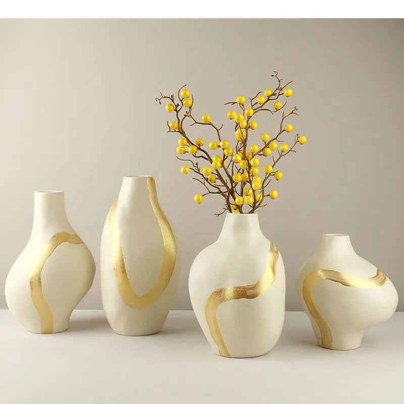 

Creative Golden Line Ceramic Vase Flowers Pots Desk Decoration Flower Arrangement Porcelain Floral Vases Modern Home Decor