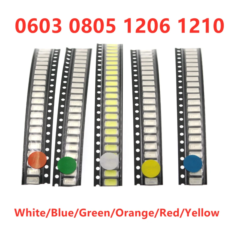 

(100PCS) 0603 0805 1206 1210 SMD LED light emitting diode White/Blue/Green/Orange/Yellow/Red