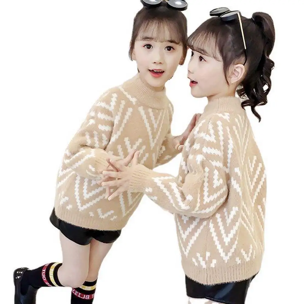 

Girl Kids Color V-Strip Sweater 2023 Winter Baby Clothes Top Children Korean Children's Clothing Knit Junior Autumn Sweaters