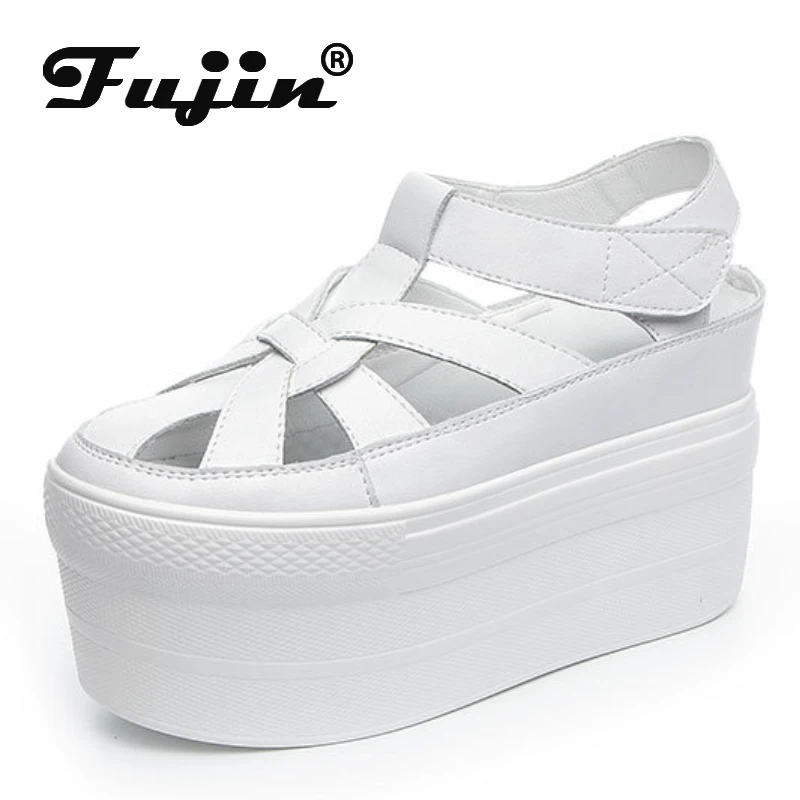 

Fujin 11cm Women Summer Shoes Sandals Genuine Leather Platform Wedge Sneakers Shoes Super High Female Beach Shoes Sandal Slipper