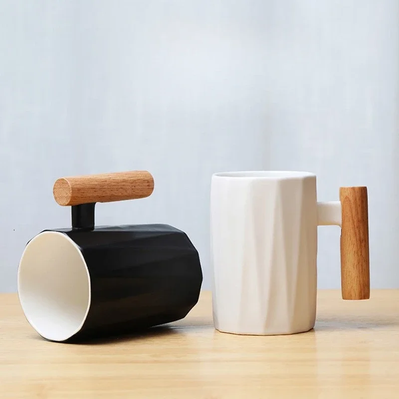 

Креативная кофейная чашка с деревянной ручкой, керамическая кружка, простая посуда для напитков, персонализированные подарки, кружка для чая и кафе с крышкой, чашки для эспрессо, бара