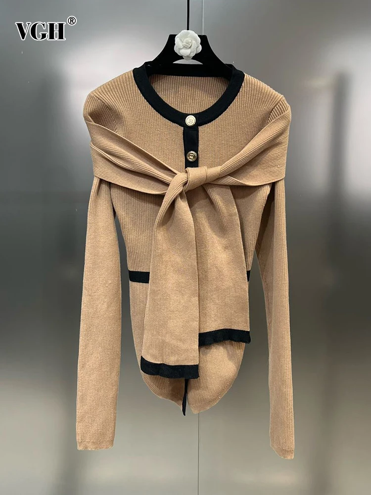 VGH Colorblock Minimalist Knitting Sweaters For Women Round Neck Long Sleeve Spliced Button Slimming Sweater Female Fashion New
VGH Colorblock Minimalist Knitting Sweaters For Women Round Neck Long Sleeve Spliced Button Slimming Sweater Female Fashion New