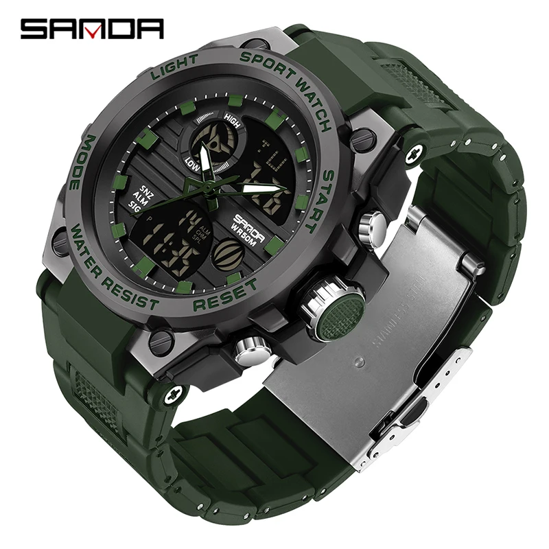 

SANDA 9011 2023 Sports Military Men's Watches Dual Display Analog Digital Quartz Wristwatches 50M Waterproof Relogios Masculino