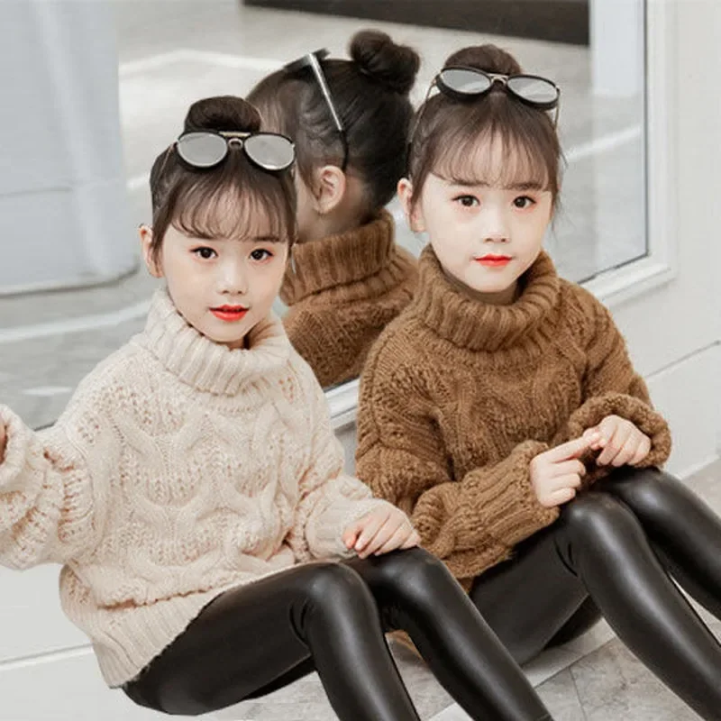 

Осень-зима 2021, детская одежда, вязаные свитера для девочек, утепленные теплые свитера с высоким воротником для девочек 2-12 лет