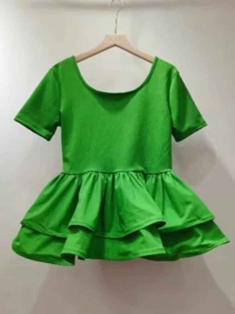 

Женская футболка с оборками на подоле, модная зеленая свободная футболка с коротким рукавом и круглым вырезом, летний топ, новинка 2023, футболка Y825