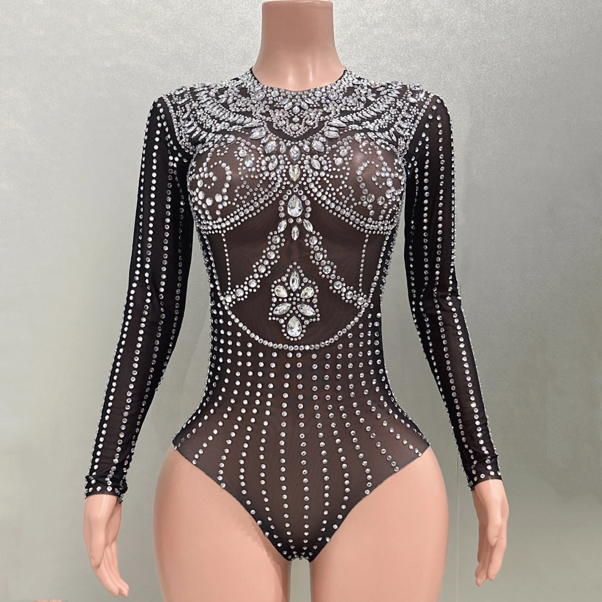 

STOCK Flashing Diamonds Rhinestone Sexy Halter Sheath Bodysuit Evening Party Nightclub Dancer Perfprmance Costume Stage Wear