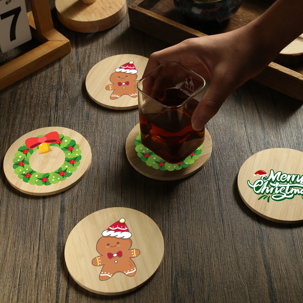 

3PCS New Christmas Heat-insulated Tea Cup Pads, Bamboo Coasters, Kitchen Decoration, Home Dinning Placemat