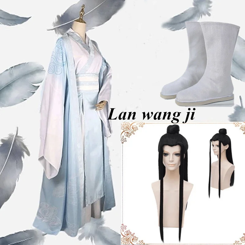 

Lan Wangji Cosplay Costume Mo Dao Zu Shi Original Lan Zhan Ancient Costume Wig Wei Wuxian Yiling Patriarch costume+ wigs +boots