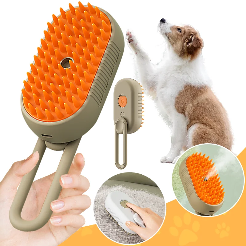 

3in1 Cat Steam Brush Steamy Dog Brush Electric Anti-splashing Brush with Steam Spray Massage Pet Grooming Comb Hair Removal Comb