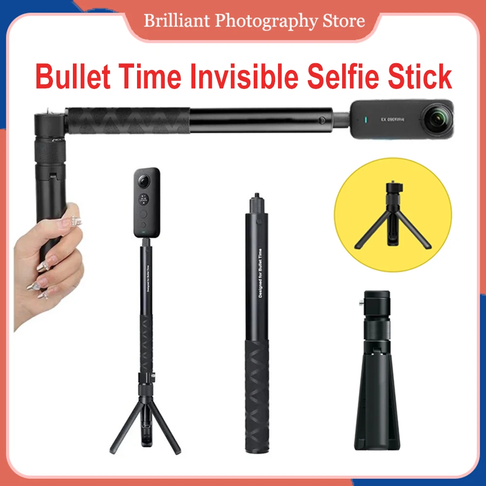 

For Insta360 Ace Pro Bullet Time Invisible Selfie Stick w Handheld Tripod for Gopro 12 Insta360 One X3 / X2/RS DJI Osmo 4 Camera