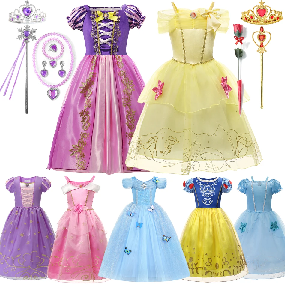 

Disney Girls Princess Dress Kids Rapunzel Belle Cinderella Snow White Aurora Sofia Children Halloween Birthday Party Costume