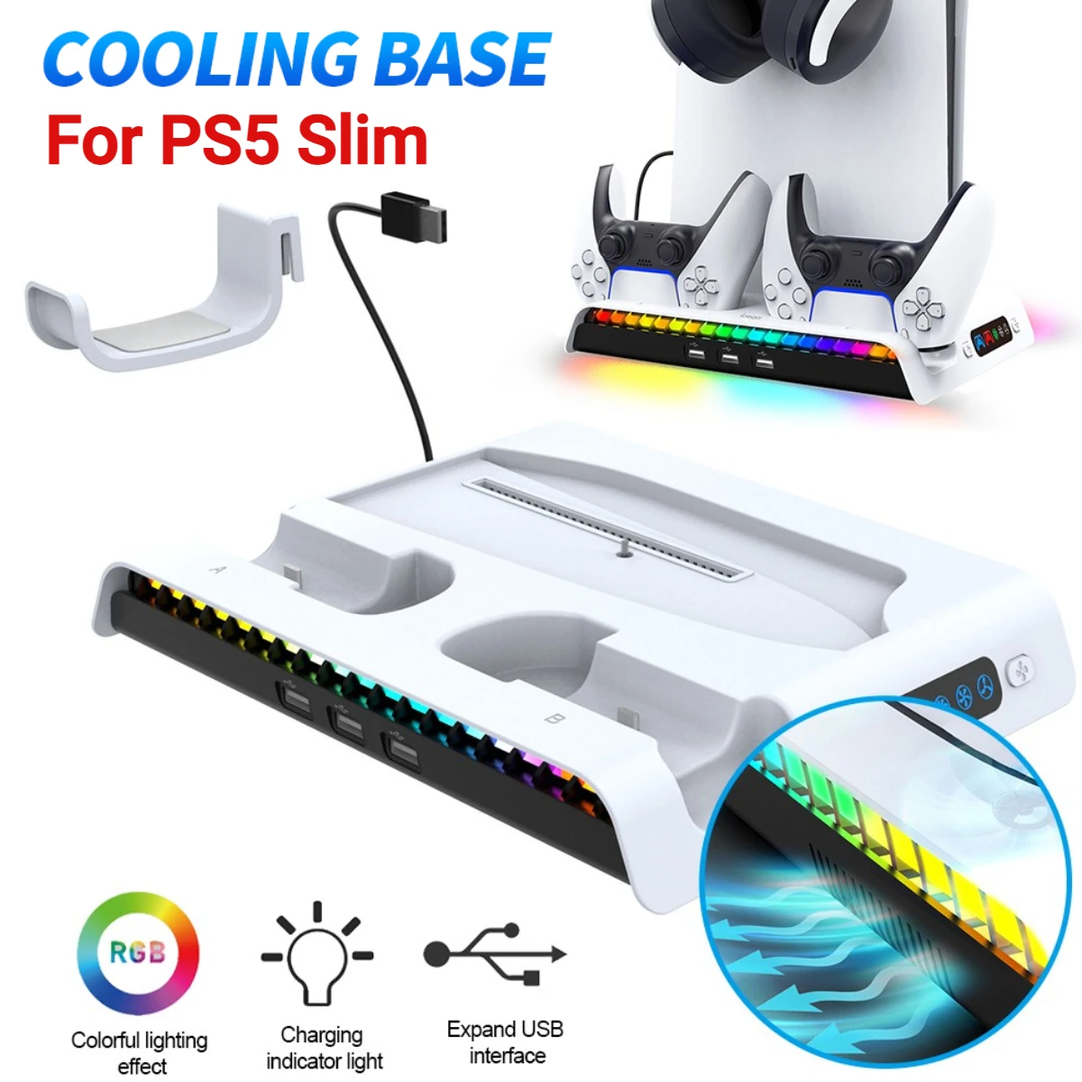 For PS5 Slim Stand Cooling Station With RGB Light Cooling Fan Dual Controllers Charger For PS5 Slim Console Digital&Disc Edition For PS5 Slim Stand Cooling Station With RGB Light Cooling Fan Dual Controllers Charger For PS5 Slim Console Digital&Disc Edition