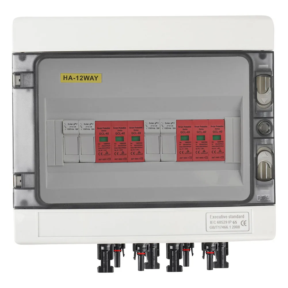 Solar Junction Box with Surge Protector LS Switch IP65 Waterproof 2 Strings Transparent Doors Fire Resistant
Solar Junction Box with Surge Protector LS Switch IP65 Waterproof 2 Strings Transparent Doors Fire Resistant