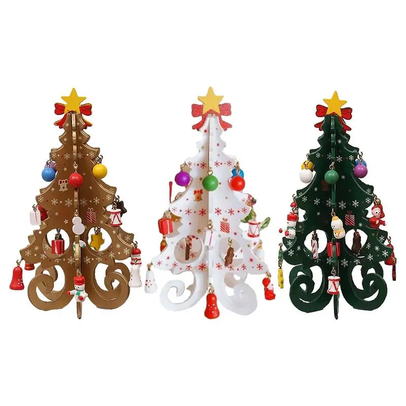 

Mini Christmas Trees Wooden Christmas Tree Ornaments With Pendant Desktop Home Festival Ornaments Decoration For Living Room